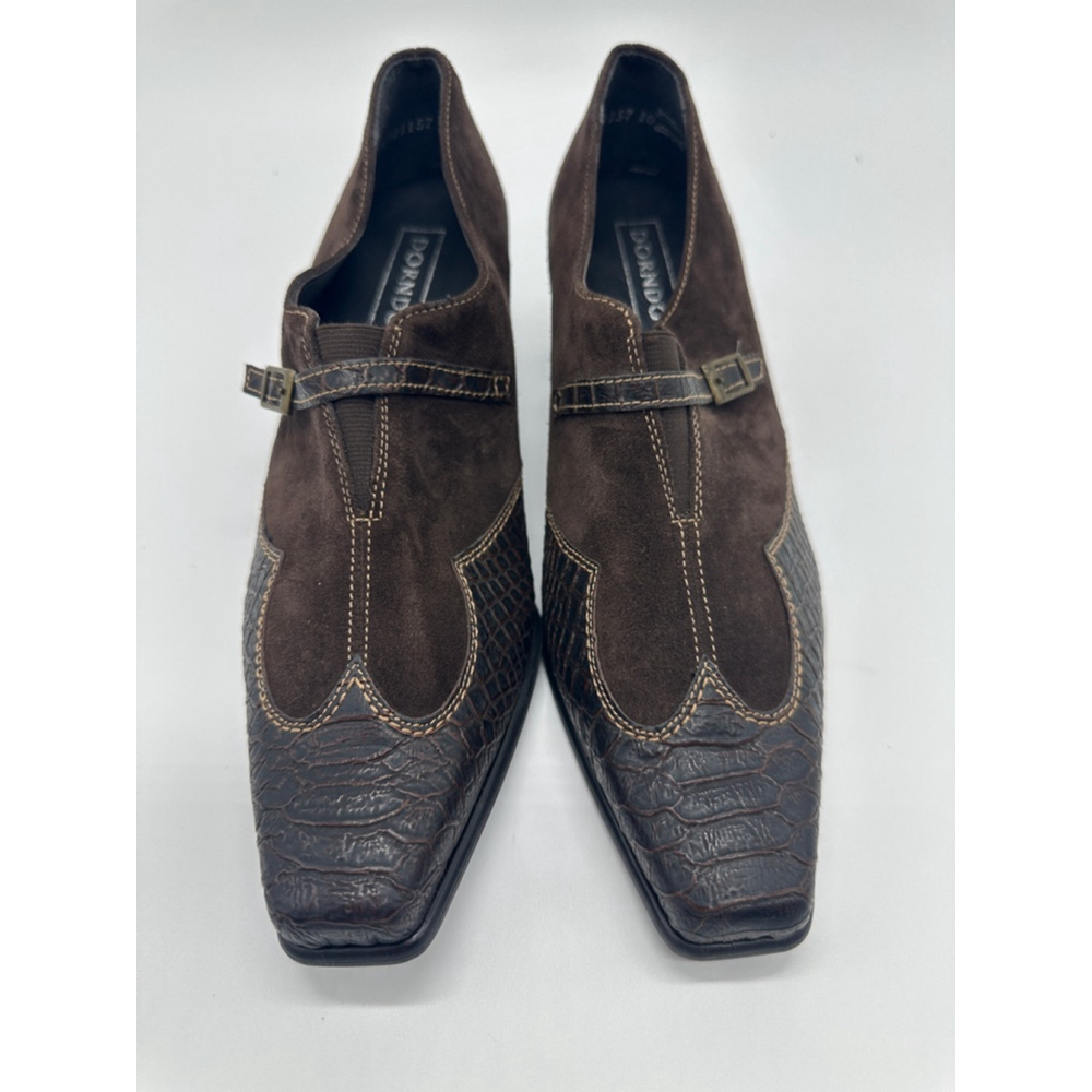 Dorndorf Y2K Brown Suede Croc Monk Strap Square Toe Heels 7.5 - Picture 4 of 9